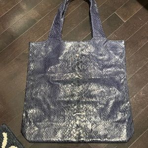 Snakeskin Textured Indigo Tote Bag